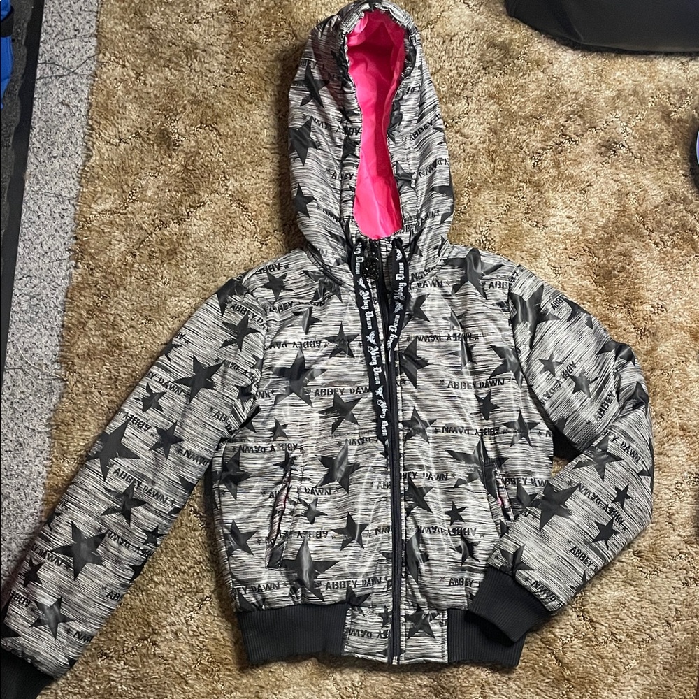 Abbey‎ Dawn x Avril Lavigne Puffer Jacket Black Stars Pink Liner Goth Punk